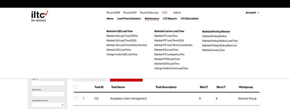 Mockup of dropdown menu