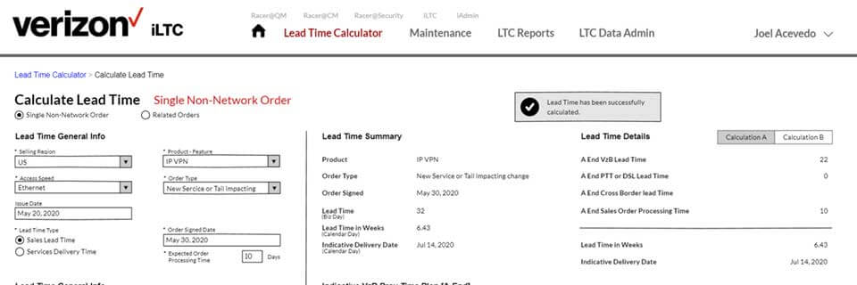 Wireframe to Calculate Lead Time